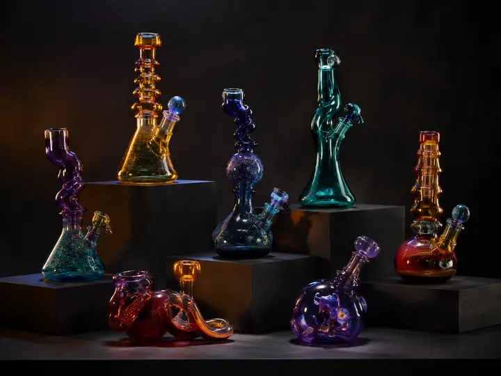 Colorful handblown glass forms