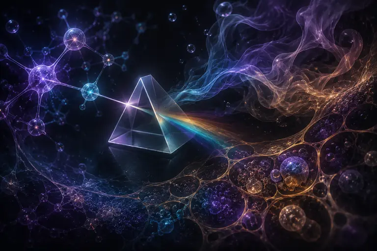 Colorful conceptual illustration of glass, compounds, and practical knowledge